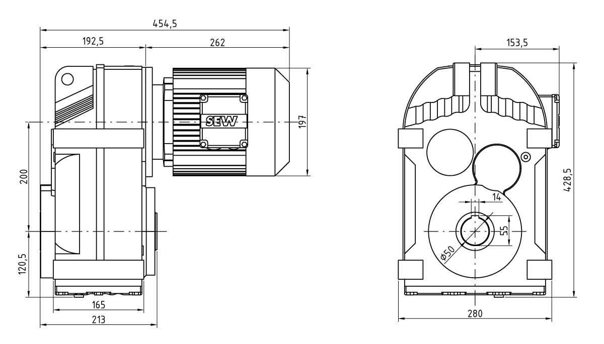 Desenho técnico do motoreduror FA77 G DZ90L4